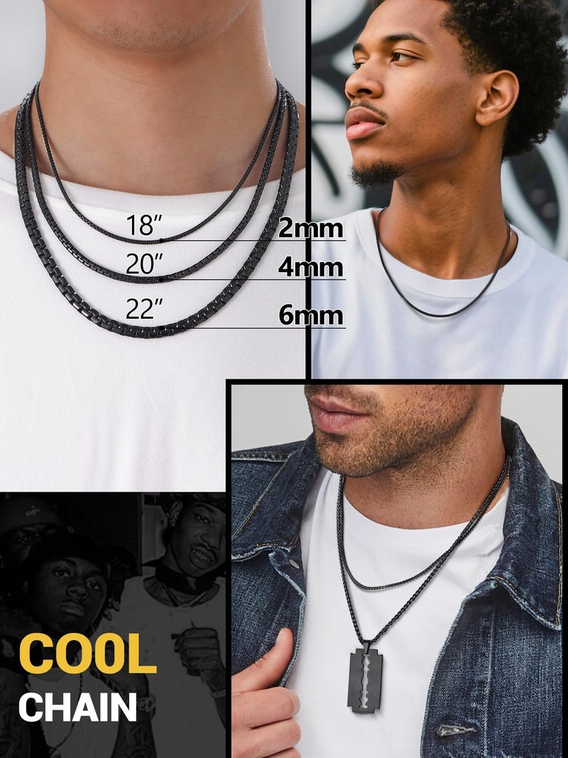 PROSTEEL Black Chain Necklace Men Jewelry for Him Stainless Steel Flat Round Link Chain Necklaces - Image 2